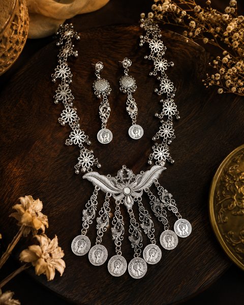 Beautiful work oxidised necklace with earrings