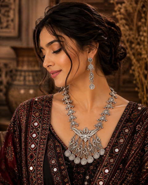 Beautiful work oxidised necklace with earrings