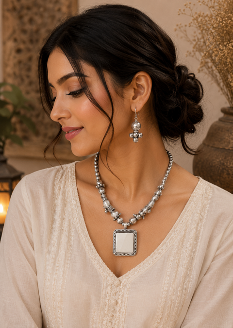 Beautiful work oxidised necklace with earrings