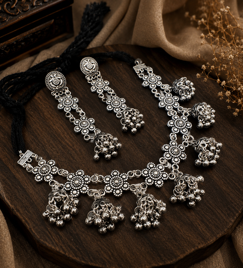 Beautiful work oxidised heavy necklace with earrings