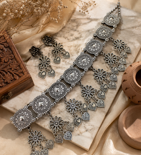 Beautiful work oxidised necklace with earrings