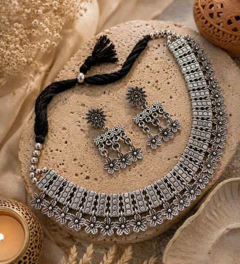 Beautiful work oxidised necklace with earrings
