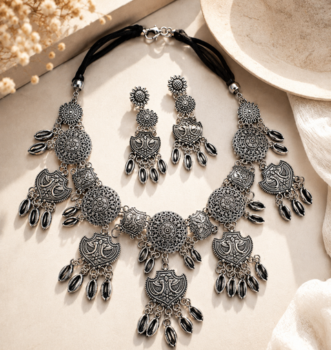 Beautiful work oxidised necklace with earrings
