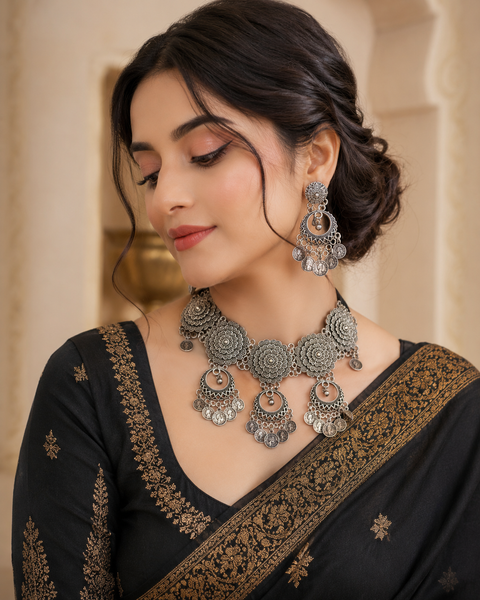 Beautiful work oxidised necklace with earrings