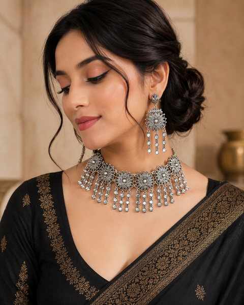 Beautiful work oxidised choker with earrings