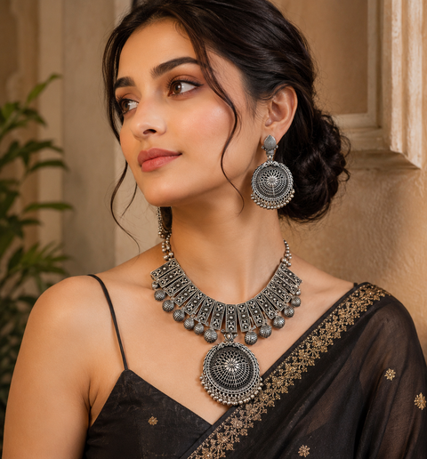 Beautiful work oxidised necklace with earrings