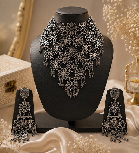 Beautiful Oxidised Necklace with Earrings