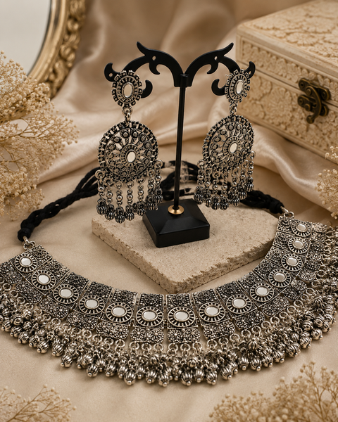 Beautiful Oxidised Necklace with Earrings