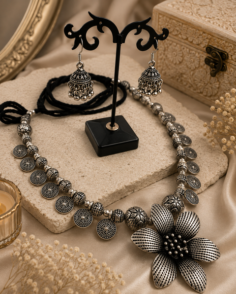 Beautiful Oxidised Necklace with Earrings