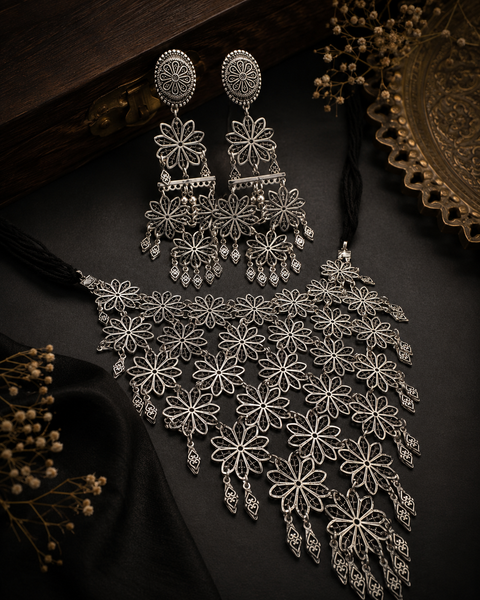 Beautiful work oxidised Necklace with earrings