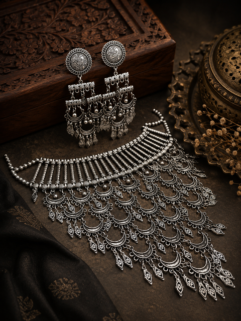 Beautiful work oxidised Necklace with earrings