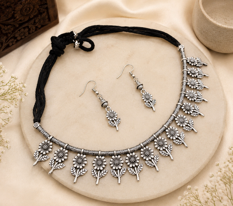 Beautiful work oxidised Necklace with earrings
