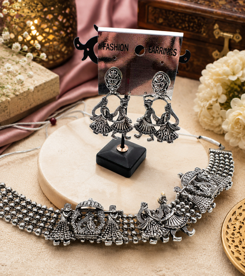 Dulha Dulhan with Doli design Beautiful Oxidised Necklace with Earrings