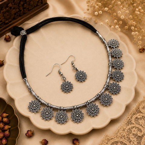 Beautiful work oxidised Necklace with earrings