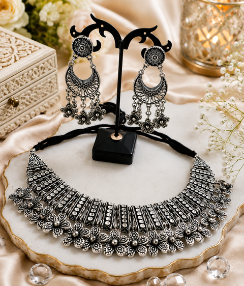 Beautiful Oxidised Necklace with Earrings