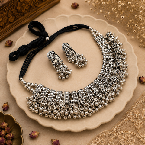 Beautiful work oxidised Necklace with earrings