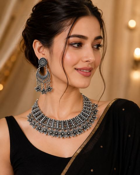 Beautiful Oxidised Necklace with Earrings