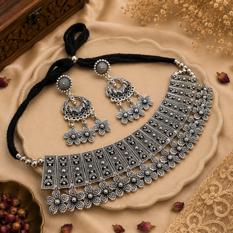 Beautiful work oxidised Necklace with earrings