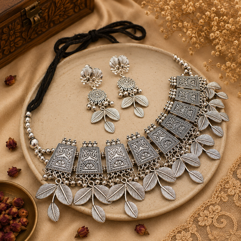 Beautiful work oxidised Necklace with earrings