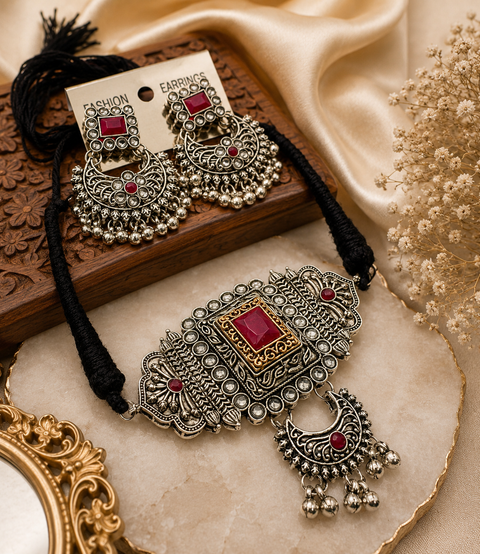 Beautiful Oxidised Necklace with Earrings