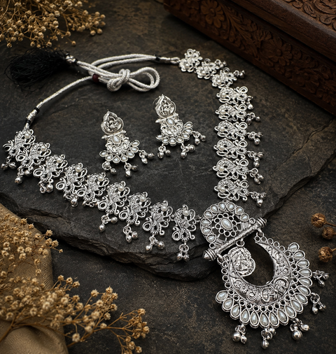 Beautiful work oxidised Necklace with earrings