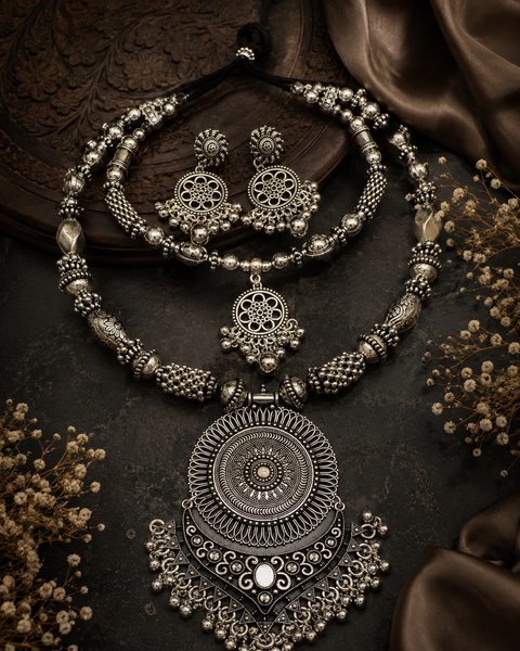 Beautiful work oxidised Necklace with earrings