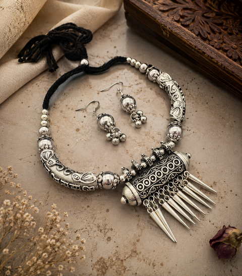 Beautiful work oxidised Necklace with earrings