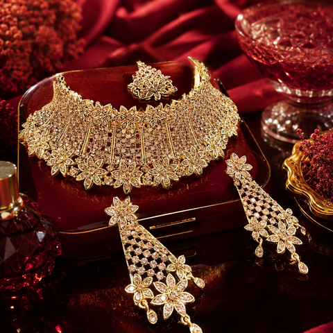 Golden Jerkan Stone Beautiful Necklace Set