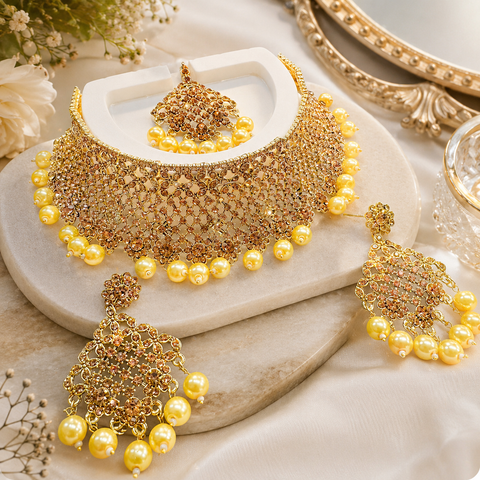 Golden Jerkan Stone Beautiful Necklace Set
