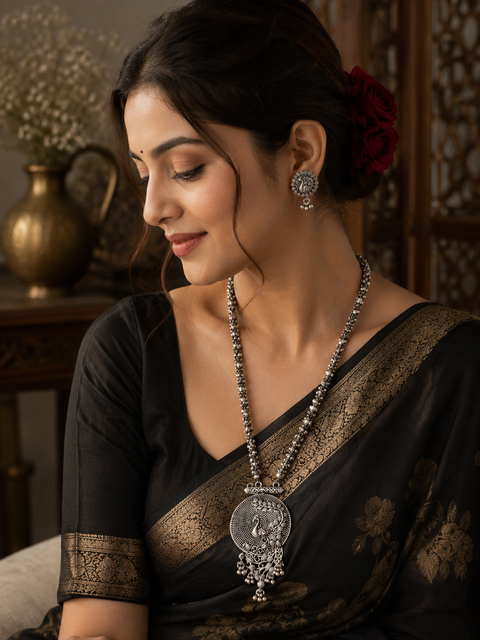 Peacock design work Beautiful oxidised Necklace with earrings
