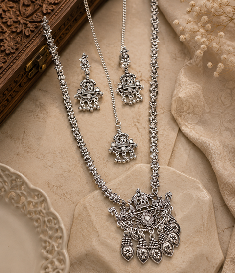 Doli design work Beautiful oxidised Necklace with earrings