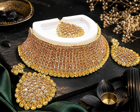 Golden Jerkan Stone Beautiful Necklace Set