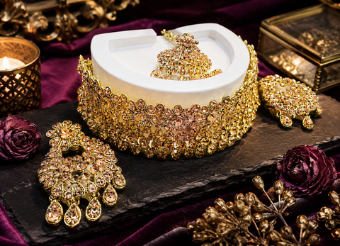 Golden Jerkan Stone Beautiful Necklace Set