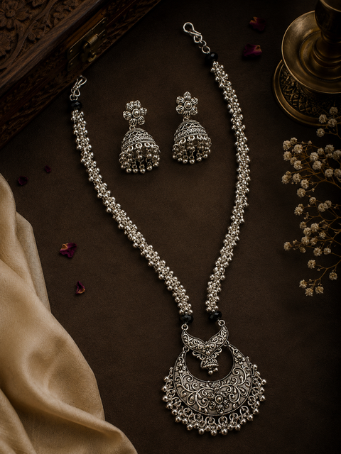 Beautiful work oxidised Necklace with earrings