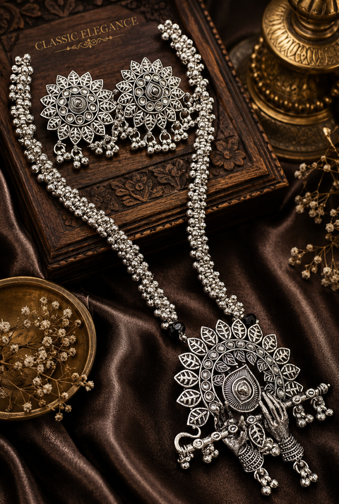 Murli design Beautiful work oxidised Necklace with earrings