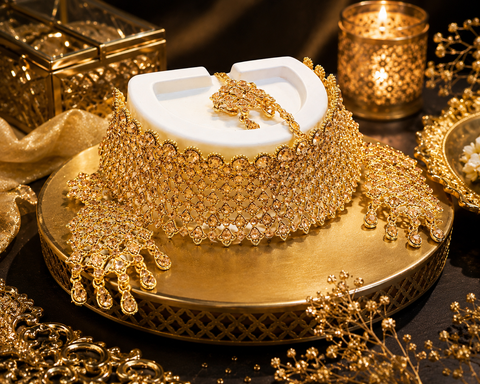 Golden Jerkan Stone Beautiful Necklace Set