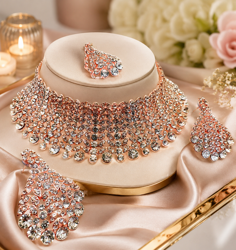 Rosegold & Silver Jerkan Stone Beautiful Necklace Set(slight variation in color and design is possible )