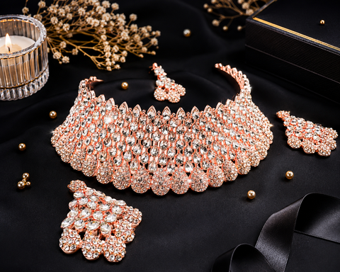Rosegold & Silver Jerkan Stone Beautiful Necklace Set (slight variation in color and design is possible)