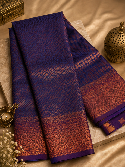 Premium South Silk Saree with rich zari weaving and contrast woven pallu. featuring elegant dual-tone shades.Model-worn blouse is for reference only. Unstitched blouse piece is attached with saree(slight variation in color & design is possible)