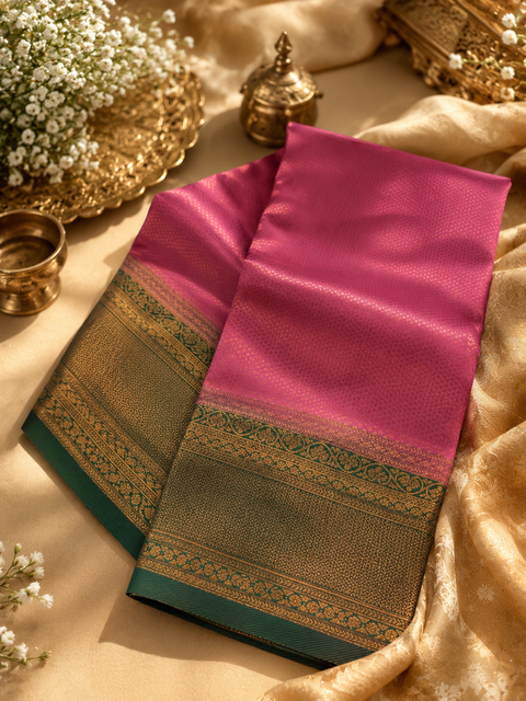 Premium South Silk Saree with rich zari weaving and contrast woven pallu. featuring elegant dual-tone shades.Model-worn blouse is for reference only. Unstitched blouse piece is attached with saree(slight variation in color & design is possible)