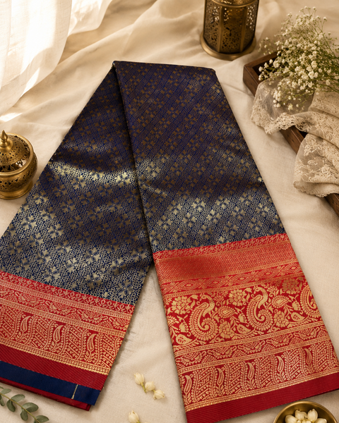 Premium soft Silk Saree with rich zari weaving and contrast woven pallu. featuring elegant dual-tone shades.Model-worn blouse is for reference only. Unstitched blouse piece is attached with saree(slight variation in color & design is possible)