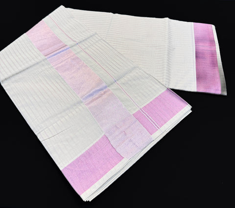 PINK ZARI KERALA KASAVU COTTON SAREE WITH BEAUTIFUL PRINT