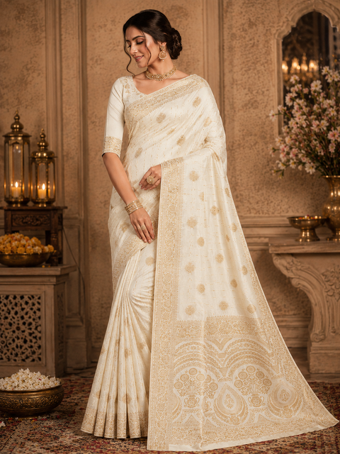 Soft & beautiful Banarasi Silk Saree(very soft to pleated set)Blouse Piece Is Included With The Saree As Unstitched Fabric(slight variation in color and design is possible