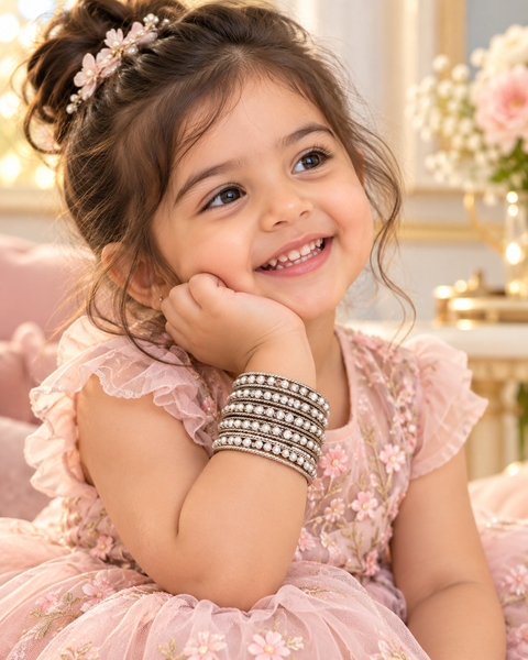 Kids Pearls Oxidised bangles set, 8 bangles in one set (price per pack)slight variation in color and design is possible