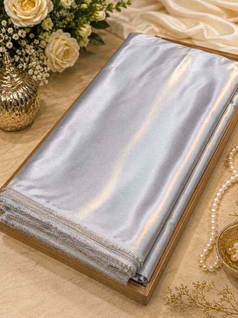 Silver Grey colour Satin beautiful soft fabric(Per meter) 112cm width(slight variation in color is possible)