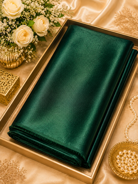 Deep Emerald Green colour Satin beautiful soft fabric(Per meter) 112cm width(slight variation in color is possible)