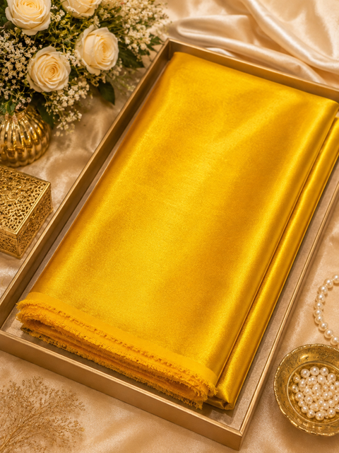 Deep Mustard Yellow colour Satin beautiful soft fabric(Per meter) 112cm width(slight variation in color is possible)