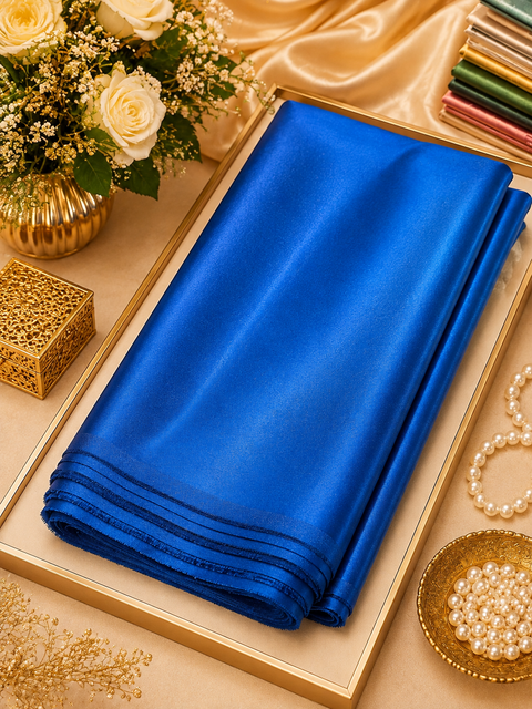 Deep Peacock Blue colour Satin beautiful soft fabric(Per meter) 112cm width(slight variation in color is possible)