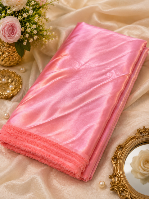 Coral Pink colour Satin beautiful soft fabric(Per meter) 112cm width(slight variation in color is possible)