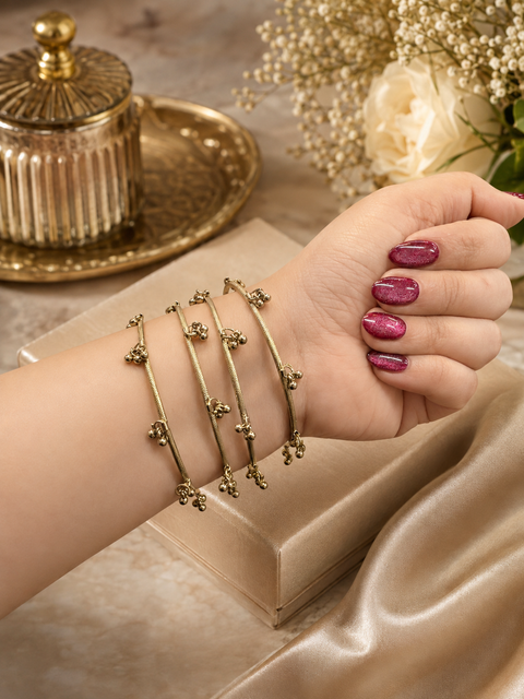 Bronze Gold color Kashmiri Style Ghungroo Bangles  (price per set ( 4 bangles in 1 set)(slight variation in color and design is possible)